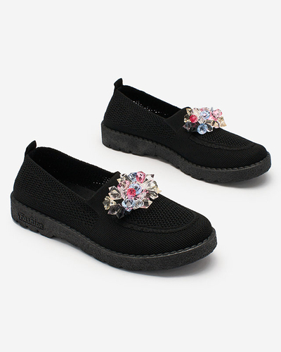 Royalfashion Mocassins en tissu noir pour femme avec cristaux Fezens