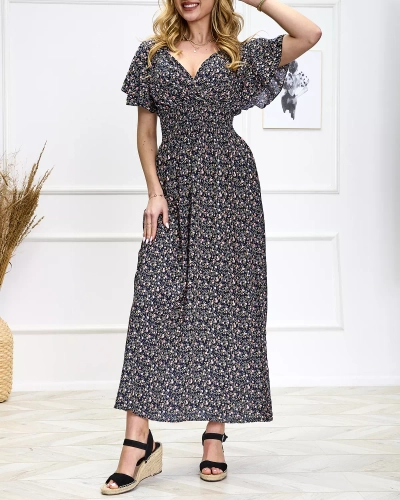 Robe longue à fleurs bleu marine pour femme Vêtements