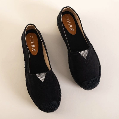 OUTLET Espadrilles noires pour femmes sur la plate-forme avec zircone cubique Asira - Chaussures