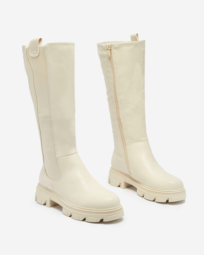 Bottes mi-mollets pour femmes crème Vebissa- Footwear