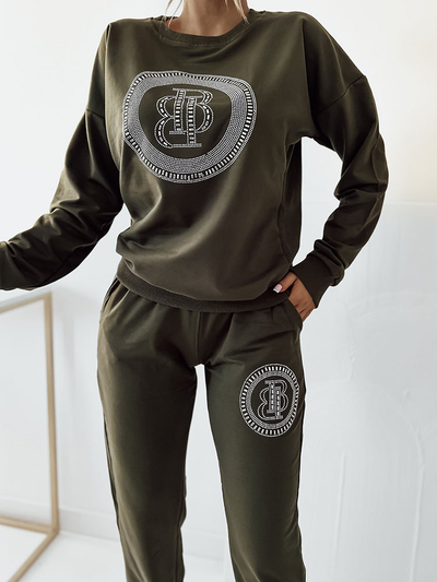Royalfashion Ensemble de sweatshirt pour femme vert foncé avec zircons