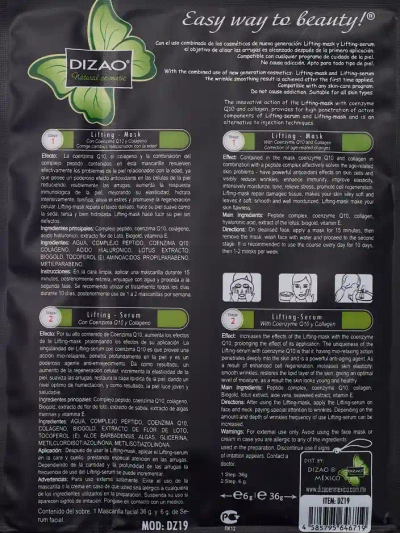 DIZAO - Ensemble de sérum et de masque avec Coenzyme Q10 et collagène 6g+36g x 10pcs