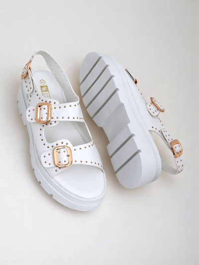 Royalfashion Sandales pour femmes à semelle épaisse avec strass Rocky Chic