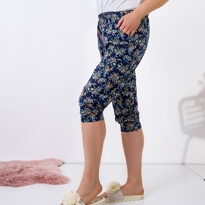 Pantalon femme 3/4 PLUS TAILLES bleu marine à motifs - Vêtements