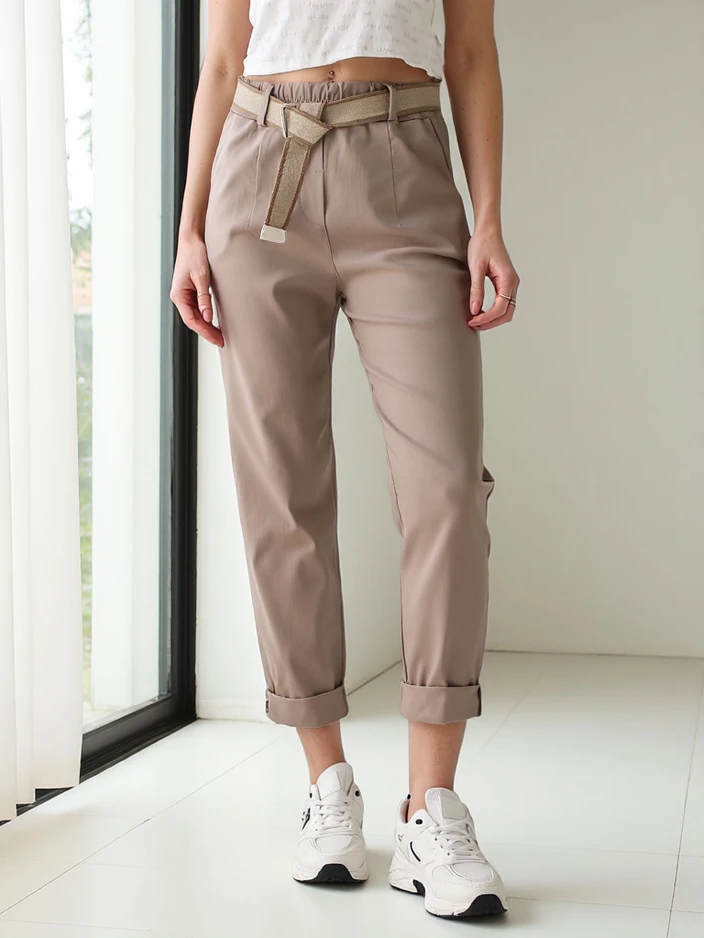 Pantalons droits tissés Royalfashion pour femmes avec ceinture