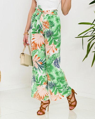 Pantalon palazzo vert pour femme à motif floral - Vêtements