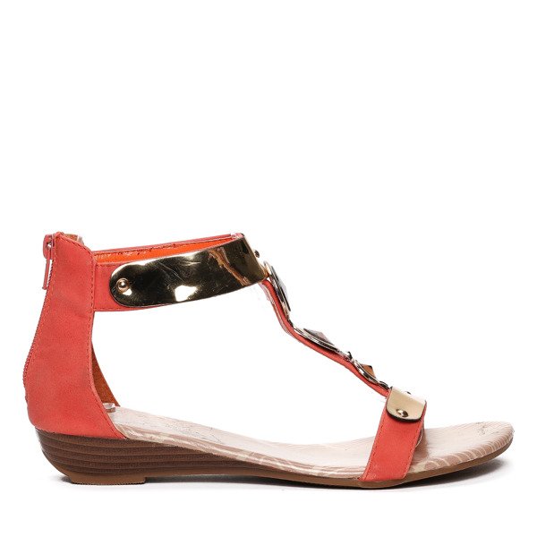 Koralowe sandałki z ozdobami - Obuwie