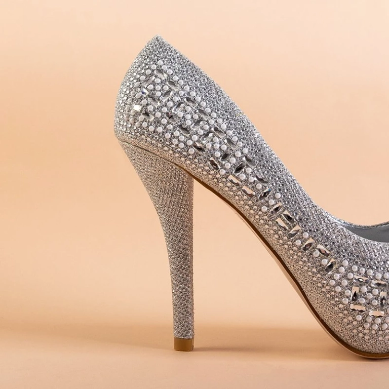 OUTLET Escarpins en brocart argentés pour femmes sur une épingle avec zircone cubique Inda - Chaussures