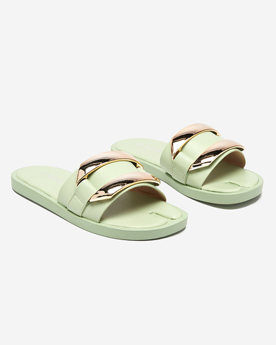 Pantoufles vertes pour femmes avec un grand ornement doré Kedino - Footwear