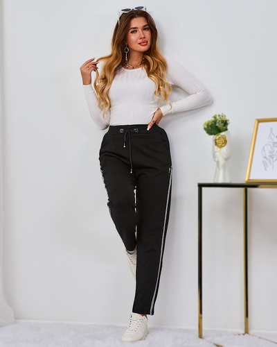 Royalfashion Pantalon de survêtement noir pour femme avec passepoil