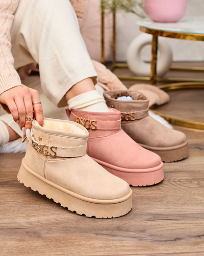 Royalfashion Chaussures pour femmes marron clair a'la bottes de neige avec ornement Parisela