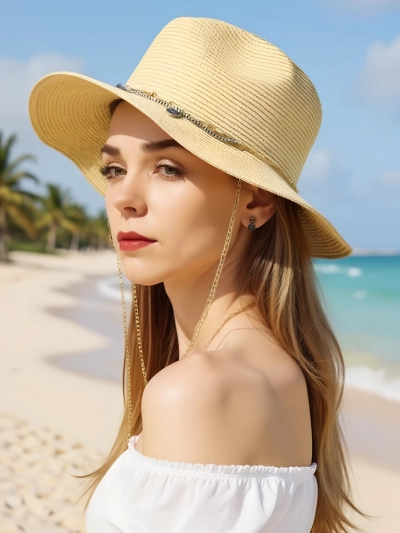 Royalfashion Chapeau de paille pour femme Golden Halo