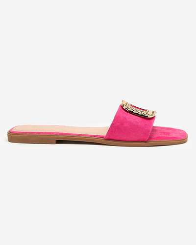OUTLET Chaussons femme en daim écologique fuchsia avec une boucle dorée Lozi. Chaussure