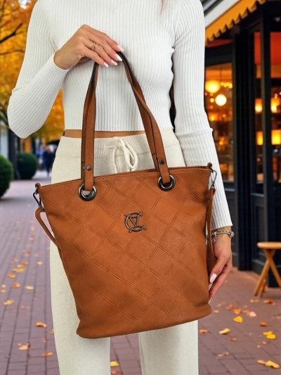 Sac pour femme Latona marron en cuir écologique, grand sac shopper avec fermeture éclair