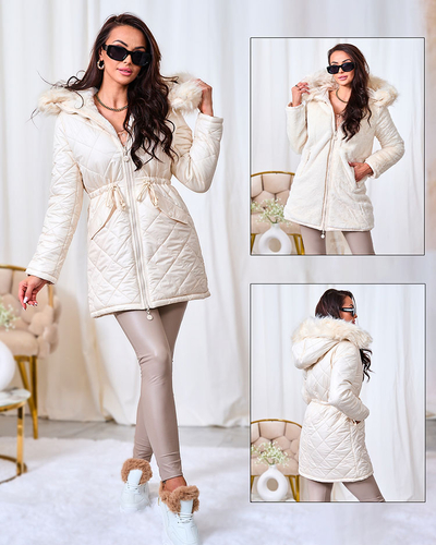 Royalfashion Veste d'hiver matelassée pour femme en écru