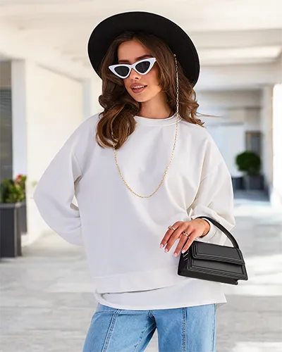 Royalfashion Sweat-shirt fin en coton pour femme