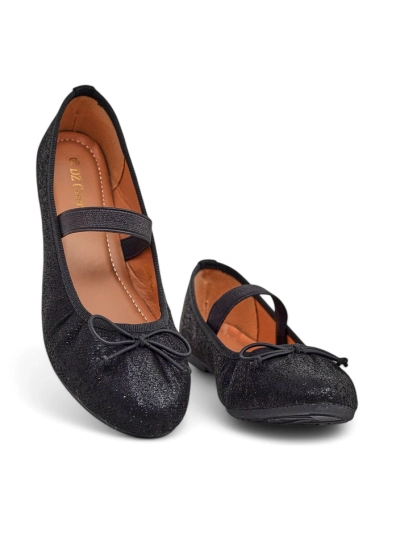 Royalfashion Ballerines brillantes pour femmes avec nœud et élastique Safte