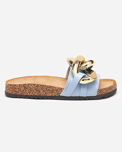 Sandales pour femmes Callista Royalfashion avec chaîne – écru/bleu, talon plat