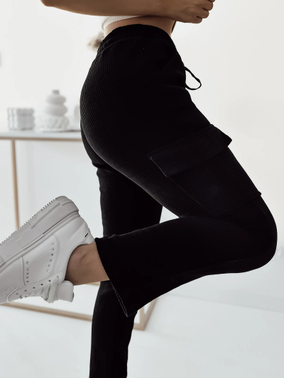 Royalfashion Pantalon de combat côtelé pour femme noir