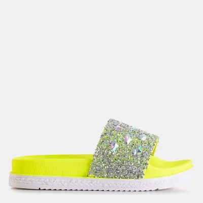 Pantoufles plates-formes vertes pour femmes avec zircon cubique marin - Chaussures