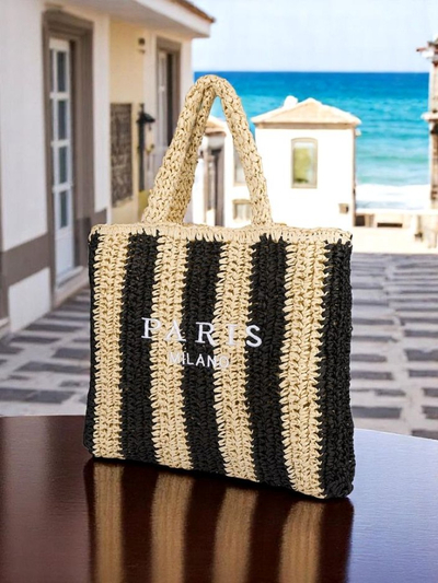 Royalfashion Grand Sac en Paille pour Femme Paille Rayée