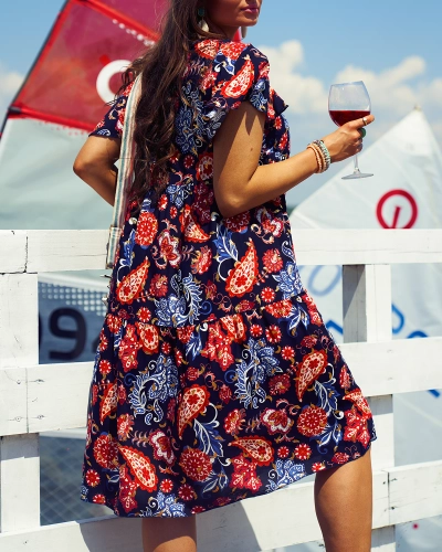 Royalfashion Robe femme bleu marine à motif floral coloré