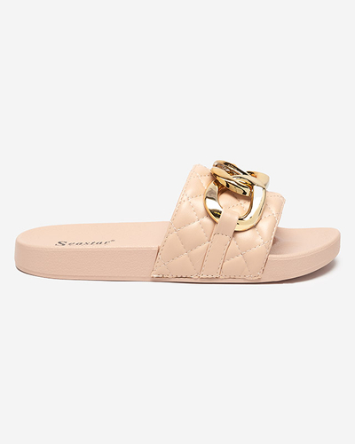 Chaussons matelassés beiges femme avec chaîne dorée Eteris - Footwear