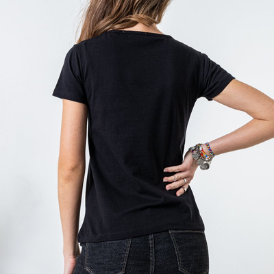 T-shirt femme en coton noir à imprimé - Vêtements