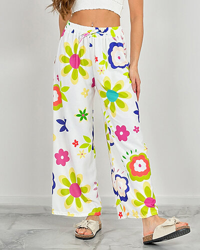 Royalfashion Pantalon large en tissu floral pour femme