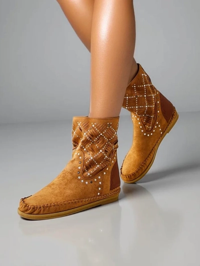 Bottines pour femmes Royalfashion avec un petit talon et des clous Style indien