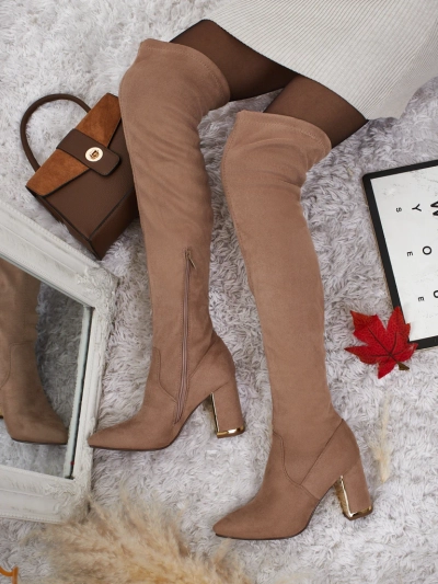 Bottes pour femmes au-dessus du genou en éco-daim à talon bloc Eldir