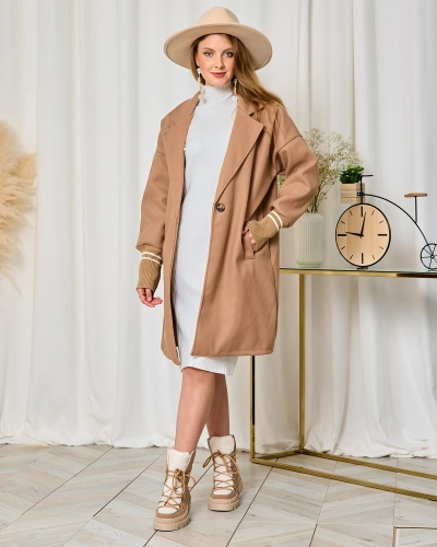 Royalfashion Manteau femme longueur genou veste en marron clair