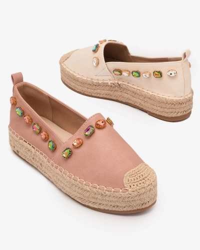 Espadrilles pour femmes avec cristaux en marron clair Vert - Chaussures