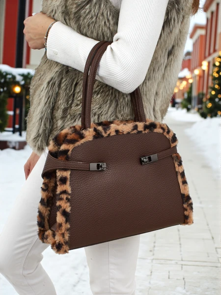 Petit sac à main pour femme en cuir écologique avec motif léopard Panthory