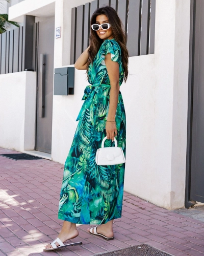 Royalfashion Robe longue à motif floral pour femme Green