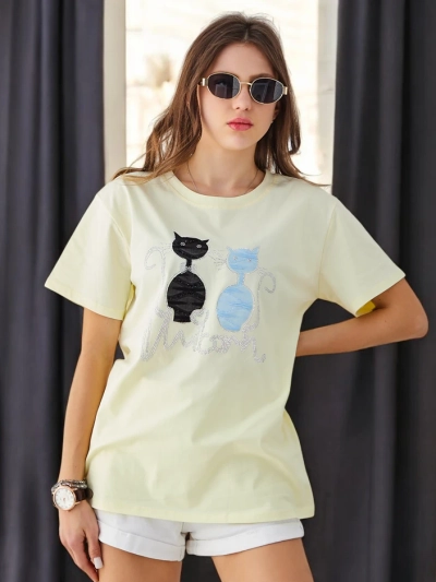 T-shirt en coton pour femmes Royalfashion avec des chats