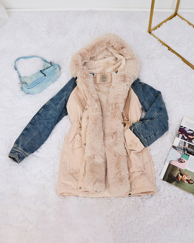 Royalfashion Veste d'hiver pour femme beige avec fourrure