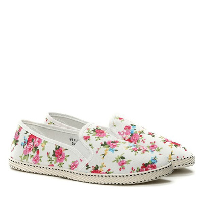 Białe slip on w kwiatki- Obuwie
