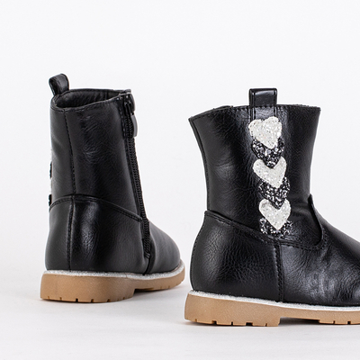 Bottes noires pour filles avec une tige décorative Nokimi-Shoes