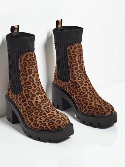 Bottines à talons épais à motifs pour femmes en éco-daim Anthere