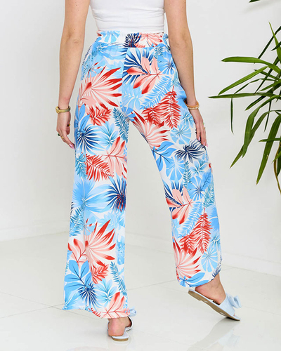 Pantalon palazzo bleu pour femme à motif floral - Vêtements