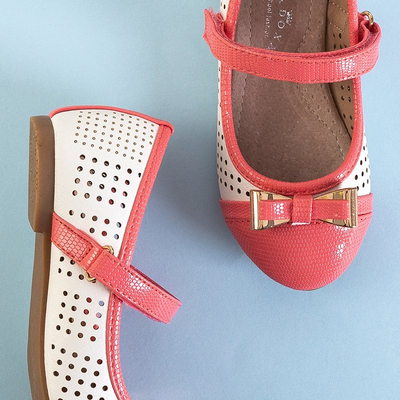 Ballerines fille blanc et corail avec nœud Aitana - Chaussures