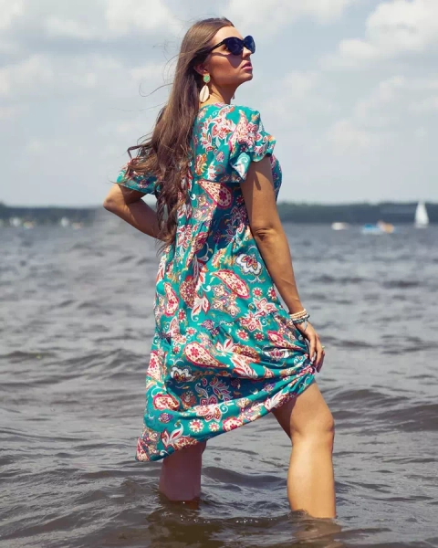 Royalfashion Robe femme verte à motif floral coloré