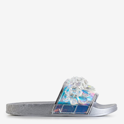 OUTLET Pantoufles argentées pour femmes avec pierres Halpasi - Chaussures