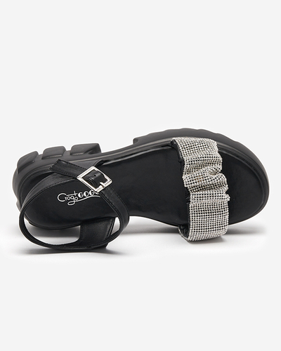 Sandales noires pour femmes avec zircons cubiques Pokio- Footwear