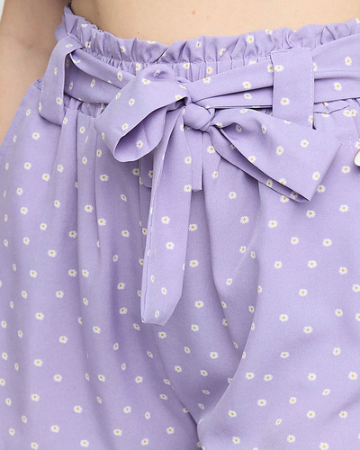 Short court en textile pour femme à motifs violets avec fleurs - Vêtements