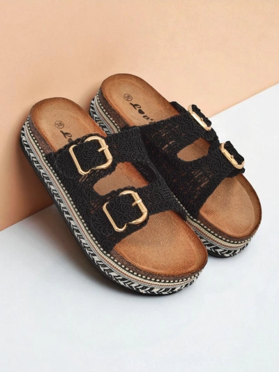 Royalfashion Sandales à plateforme pour femmes avec boucles style liège