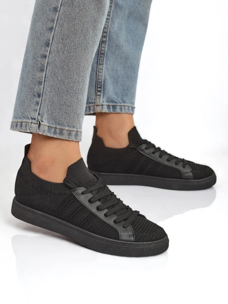 Sneakers pour femmes Livia Nero - baskets noires en tissu et cuir écologique à semelle plate