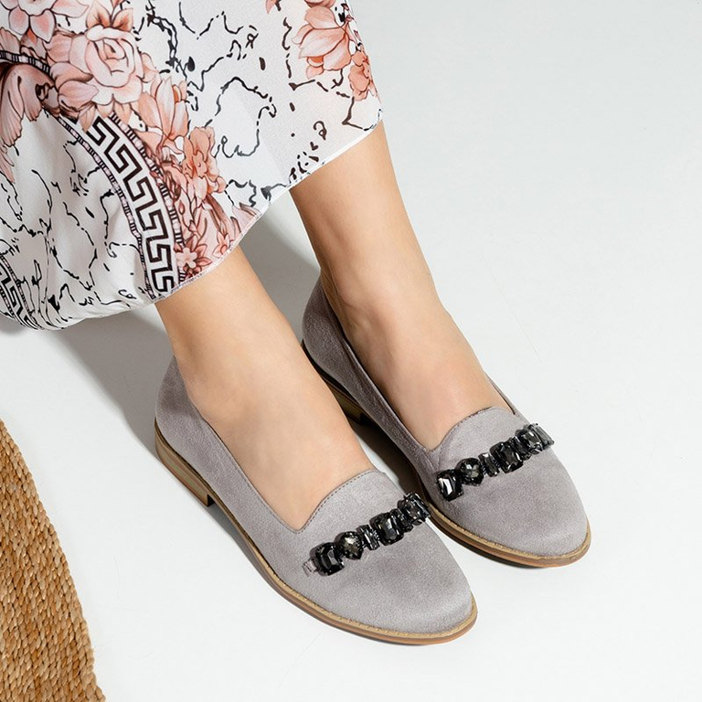 Mocassins femme gris avec ornements Unisea - Footwear