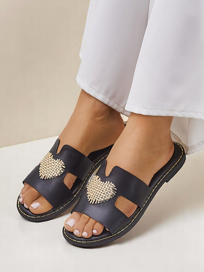 Royalfashion Tongs pour femmes avec un cœur Cœur d'or